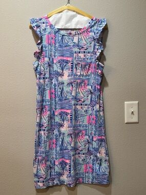 Lilly Pulitzer Pink Blue Striped Logo Top